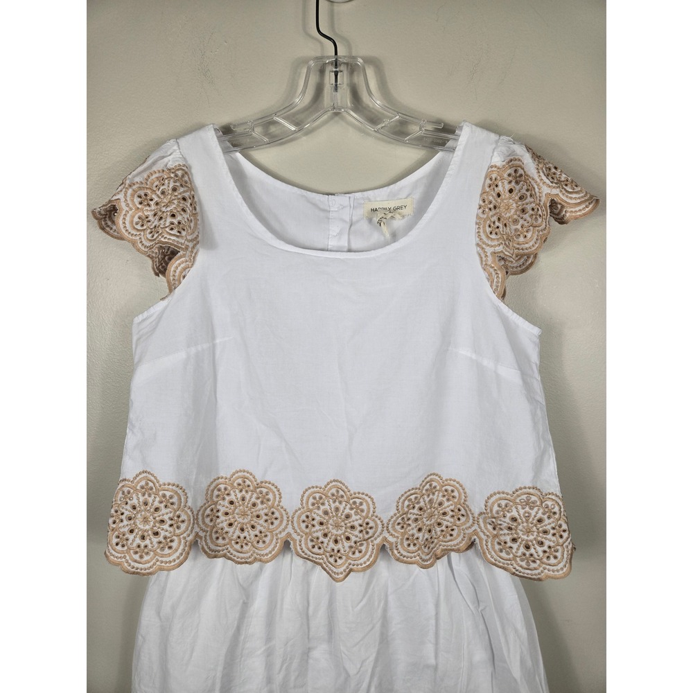 Happily Grey Womens White Tan Floral Eyelet Embroidery 2 Piece Skirt Set Medium - Picture 3 of 11
